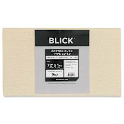 Blick Unprimed Cotton Canvas - Lightweight, Medium Texture, 72" x 1 yd, close-up of label