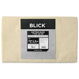 Blick Unprimed Cotton Canvas - Lightweight, Medium Texture, 72" x 2 yds, close-up of label