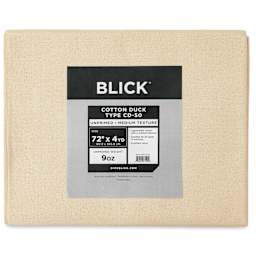 Blick Unprimed Cotton Canvas - Lightweight, Medium Texture, 72" x 4 yds, close-up of label