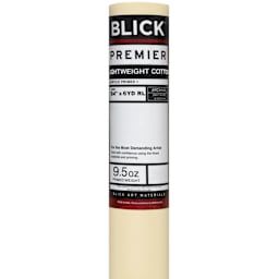 Blick Acrylic Primed Cotton Canvas - Lightweight, 54" x 6 yd, Acrylic Primed, by the Roll, close-up of packaging label