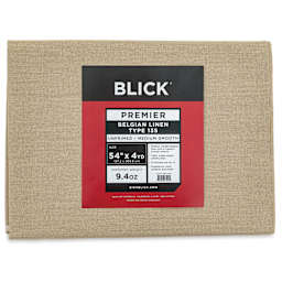 Blick Unprimed Belgian Linen Canvas - Type 135, 54" x 4 yds, Folded, close-up of label