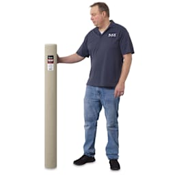 Blick Unprimed Belgian Linen Canvas - Type 135, 54" x 25 yds, Roll, man holding canvas roll