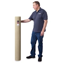 Blick Unprimed Belgian Linen Canvas - Type 135, 54" x 50 yds, Roll, man holding canvas roll