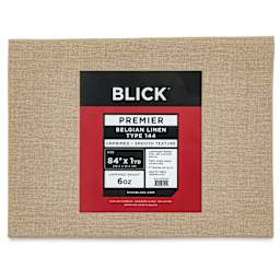 Blick Unprimed Belgian Linen Canvas - Type 144, 84" x 1 yd, Folded, close-up of label