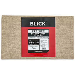 Blick Unprimed Belgian Linen Canvas - Type 144, 84" x 2 yds, Folded, close-up of label