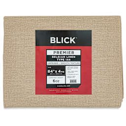 Blick Unprimed Belgian Linen Canvas - Type 144, 84" x 4 yds, Folded, close-up of label