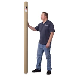 Blick Unprimed Belgian Linen Canvas - Type 144, 84" x 10 yds, Rolled, man holding canvas roll