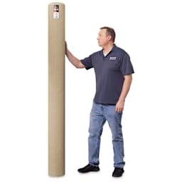 Blick Unprimed Belgian Linen Canvas - Type 144, 84" x 50 yds, Rolled, man holding canvas roll