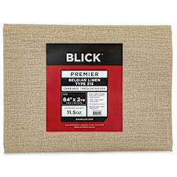 Blick Unprimed Belgian Linen Canvas - Type 215, Medium Rough, 84" x 2 yds, Folded, close-up of label