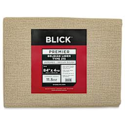 Blick Unprimed Belgian Linen Canvas - Type 215, Medium Rough, 84" x 4 yds, Folded, close-up of label