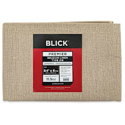 Blick Unprimed Belgian Linen Canvas - Type 215, Medium Rough, 84" x 6 yds, Folded, close-up of label
