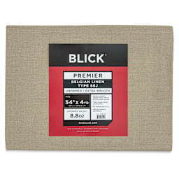 Blick Unprimed Belgian Linen Canvas - Type 66J, 54" x 4 yds, Folded, close-up of label