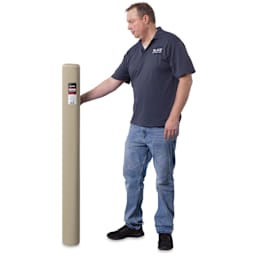 Blick Unprimed Belgian Linen Canvas - Type 66J, 54" x 25 yds, Roll, man holding canvas roll