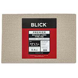 Blick Unprimed Belgian Linen Canvas - Type 73D, 72" x 1 yd, Folded, close-up of label