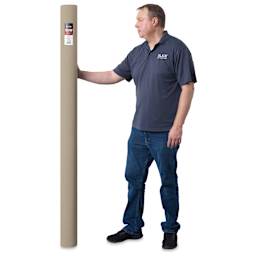 Blick Unprimed Belgian Linen Canvas - Type 73D, 72" x 25 yds, Roll, man holding canvas roll