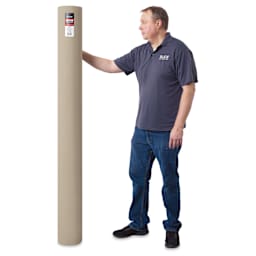 Blick Unprimed Belgian Linen Canvas - Type 73D, 72" x 50 yds, Roll, man holding canvas roll