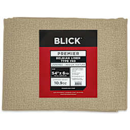 Blick Unprimed Belgian Linen Canvas - Type 74D, 54" x 6 yds, Folded, close-up of label