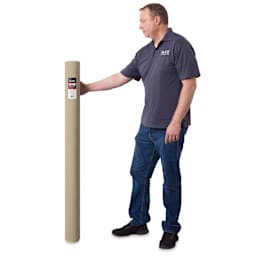 Blick Unprimed Belgian Linen Canvas - Type 74D, 54" x 10 yds, Roll, man holding canvas roll