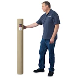 Blick Unprimed Belgian Linen Canvas - Type 74D, 54" x 25 yds, Roll, man holding canvas roll