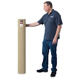 Blick Unprimed Belgian Linen Canvas - Type 74D, 54" x 50 yds, Roll, man holding canvas roll