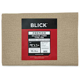 Blick Unprimed Belgian Linen Canvas - Type 79D, 76" x 1 yd, Folded, close-up of label