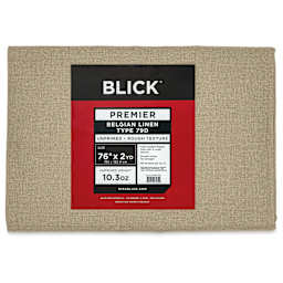 Blick Unprimed Belgian Linen Canvas - Type 79D, 76" x 2 yds, Folded, close-up of label