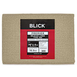 Blick Unprimed Belgian Linen Canvas - Type 79D, 76" x 4 yds, Folded, close-up of label