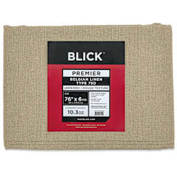 Blick Unprimed Belgian Linen Canvas - Type 79D, 76" x 6 yds, Folded, close-up of label