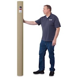 Blick Unprimed Belgian Linen Canvas - Type 79D, 76" x 25 yds, Rolled, man holding canvas roll