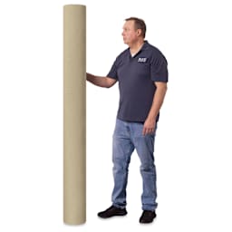 Blick Unprimed Belgian Linen Canvas - Type 79D, 76" x 50 yds, Rolled, man holding canvas roll