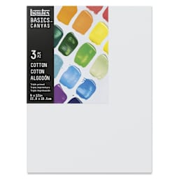 Liquitex Basics Stretched Cotton Canvas Pack - 9" x 12", Pkg of 3 front of canvas