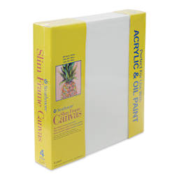 Strathmore 300 Series Slim Frame Stretched Cotton Canvas Pack - 12" x 12", Pkg of 4, at an angle