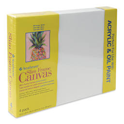 Strathmore 300 Series Slim Frame Stretched Cotton Canvas Pack - 12" x 16", Pkg of 4, at an angle