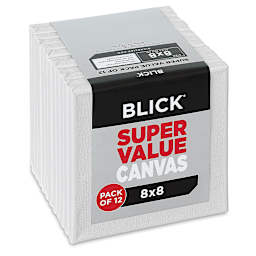 Blick Super Value Canvas Pack - 8'' x 8'', Pkg of 12 (side view of packaged canvases)