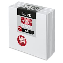 Blick Super Value Canvas Pack - 12'' x 12'', Pkg of 7 (side view of canvases in packaging)