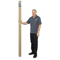 Blick Studio Unprimed Linen Canvas Rolls and Blankets - Rough, 10 oz, 84" x 10 yards, Roll next to a 6'2" person