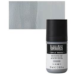 Liquitex Acrylic Gouache - Iridescent Bright Silver, 59 ml bottle and swatch