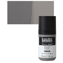 Liquitex Acrylic Gouache - Neutral Gray 5, 59 ml bottle and swatch