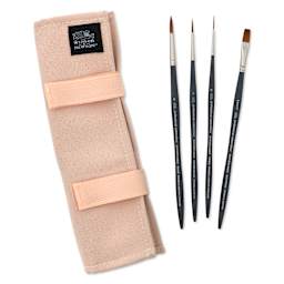 Winsor & Newton Professional Watercolor Synthetic Sable Brushes - Set of 4, Canvas Wallet Case and brushes