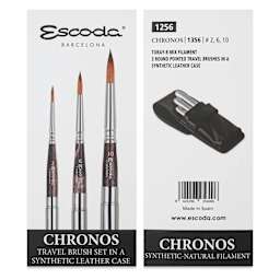 Escoda Chronos Synthetic Blend Travel Brushes - Set of 3, front and back of packaging