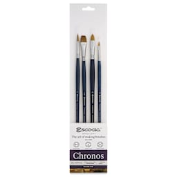 Escoda Chronos Synthetic Brushes - Series 8951, Set of 4, Long Handle, front of the packaging
