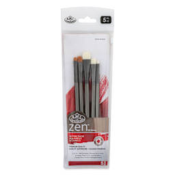 Royal & Langnickel Zen Watercolor Brushes - Scrubber, Short Handle, Set of 5, front of th packaging
