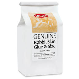 Utrecht Rabbit Skin Glue - left angled view of 1 lb bag of Ground Glue granules