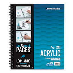 Grumbacher Acrylic In & Out Pad - 9" x 12", 24 sheets, 140 lb front of pad with info tag on in & out pages