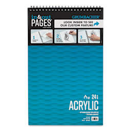 Grumbacher Acrylic In & Out Pad - 9" x 12", 24 sheets, 140 lb front of pad with info tag on in & out pages