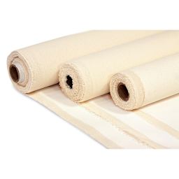 Richeson Acrylic Primed Cotton Canvas Rolls - Angled view of 3 partially unrolled Canvas rolls
