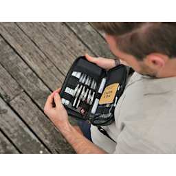 Etchr Field Case shown in use with drawing materials (not included).