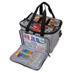 ArtBin Needleworks Project Bag - Grey (front pocket open and filled, supplies not included)