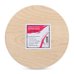 American Easel Cradled Round Birch Painting Panel - 10" Dia. x 7/8" D (Front view with label)