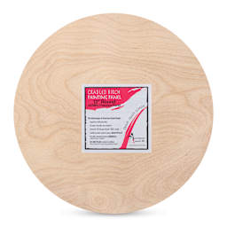 American Easel Cradled Round Birch Painting Panel - 12" Dia. x 7/8" D (Front view with label)